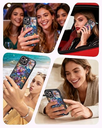 DEENAKIN for iPhone 15 Case Cute,Aesthetic Floral Hard Shell,Compatible with Magsafe,Trendy Unique Cool Retro Western Coquette Protective Slim Phone Cover for Women Girls,Vibrant Defined Blossoms thumbnail 4