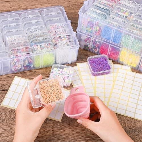 4-Tier Bead Storage Container, Craft Organizer Box with 32 Compartments, Clear Plastic Case with Handle, Includes Funnel and Brush (4-Tire Bead Organizer) thumbnail 5