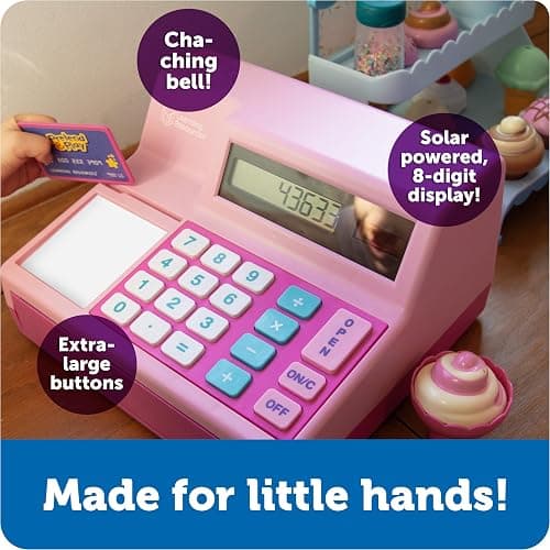 Learning Resources Pretend and Play Calculator Cash Register Pink - Money for Kids, Math Games, Playstore Grocery Store, Fine Motor Skills, Preschool Activities, Toddler Plastic Coins thumbnail 5