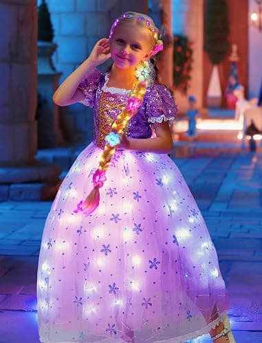 Letsglow Light Up Girl Princess Costume Dress for Birthday Cosplay Party Outfit Purple Princess Dress Up - Image 1