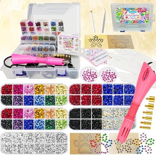 Hotfix Applicator Tool with 8600 Pcs Rhinestones for Blinging Clothes, Fabric, Clothing, Leather, Hot Fix Bedazzler Kit with 6 Tips, Stand, Manual, Case, Glove, Stencils, Tray, Tweezers, Gem Picker - Image 1