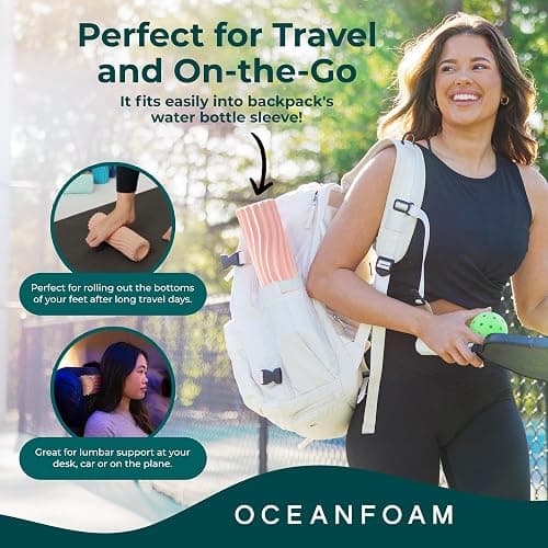 Oceanfoam Ripple Travel Foam Roller (11" x 3.35") Firm Mini Foam Roller for Physical Therapy, Deep Tissue Massage, Back Pain - High Density, Ergonomic Wave Textured - Yoga, Pilates, Exercise (Blush) thumbnail 3
