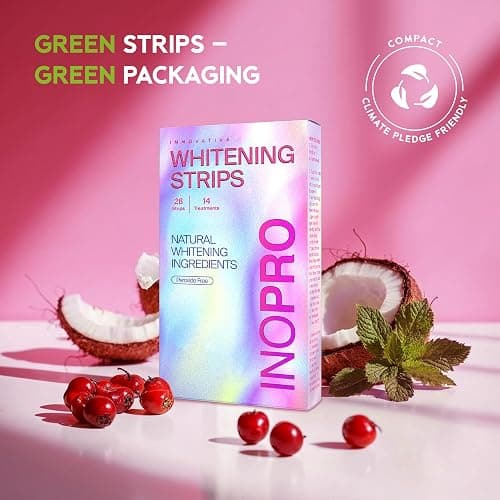 InoPro Teeth Whitening Strips 14 Treatments Kit - Enamel Safe Teeth Whitener, Peroxide-Free, Green White Strips for Teeth Whitening with Arbutin, Coconut Oil, Deep Stains Removal (28 Strips) thumbnail 8