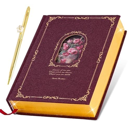hi!SCI Thick Journal Notebook for Women & Girls, 360 Pages A5 Writing Journaling Notebook with Paintings, Women Journal for Writing, Vintage Journal with Gift Box & Pen for Women Gift Ideas (Claret) - Image 1