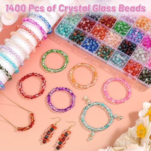 shynek 1400 Pieces 6mm Round Glass Beads for Bracelets, 28 Colors Bracelet Beads, Glass Crystal Beads for Jewelry Making, Bracelet Making and DIY Crafts(Crackle Color) thumbnail 5