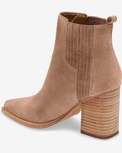 Imily Bela Womens Ankle Boots Pointed Toe Chunky Stacked Mid Heeled Faux Suede Leather Booties thumbnail 2