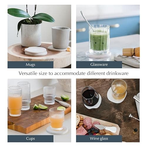 Dorai Home Stone Coaster Set – 4 Absorbent Diatomite Coasters for Instant Drying, Modern Design, Sandstone - Sandstone thumbnail 2