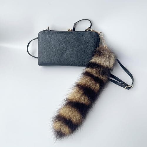 FEXATA 2pcs Raccoon Tail Keychain, Gold and Brown Fluffy Bag Charm, Cosplay Accessory thumbnail 4