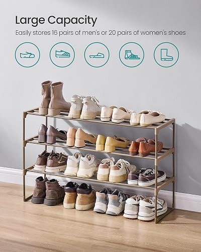 SONGMICS Shoe Rack, 3-Tier Shoe Organizer, Metal Storage Shelf | for Entryway, Upright or Upside Down, for 16-20 Pairs, Stackable, 11.8 x 36.2 x 21.7 Inches, Walnut Brown ULSA303K01 thumbnail 6