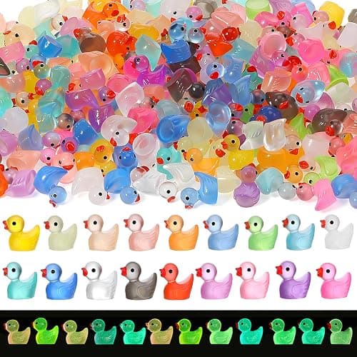 252Pcs Luminous Mini Resin Ducks, 18 Colors Tiny Duck Bulk Glow in The Dark Cute Tiny Ducks Resin Miniatures Fairy Garden Aquarium Dollhouse Landscape Decorations Mini Stuff Figures for Home Decor thumbnail 9