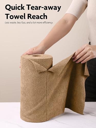 Fantasticlean Microfiber Cleaning Cloth Roll -60 Pack, Tear Away Microfiber Towels, 12" x 12", Reusable, Washable, Scratch Free, Ultra Absorbent Dish Rags for Car, Home, Garage or Shop (Beige & Tan) - Beige and Tan - 60 pack thumbnail 3