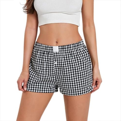 Y2k Women Gingham Boxer Shorts Low Rise Micro Pajamas PJ Sleep Short Pants Plaid Sleepwear Sleeping Lounge Bottoms - Black - X-Large thumbnail 6