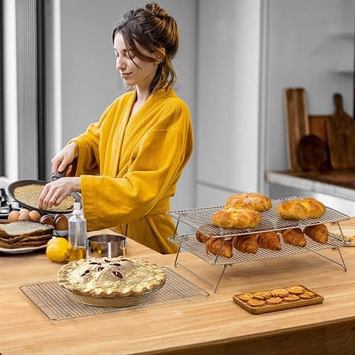 Stainless Steel Stackable Cooling Rack for Baking, 3 Tier 12”x 16.5”,Oven & Dishwasher Salf and Fit Half Sheet,Wire Cooling Racks for Cookie, Pizza, Cake thumbnail 2