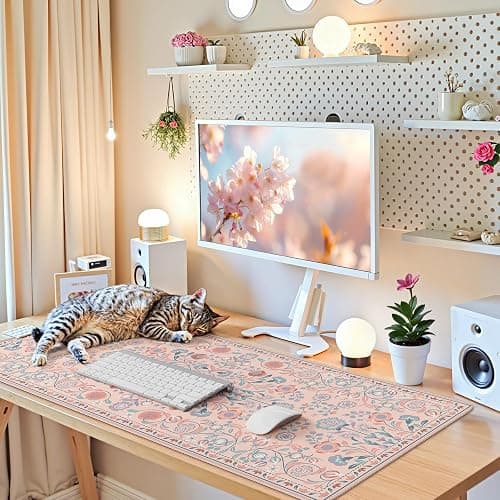 iCasso Desk Mat, Large Mouse Pad,35.4x15.7in,Peach Pink | Desk Pad Mat,Anti-Slip Big Mousepad with Stitched Edges for Work Home Offive - Image 1