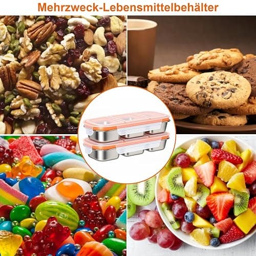 Snackbox,2 Stück Edelstahl Snack-Behälter mit Fächern und Transparent Kunststoff-Deckel, Stapelbar Edelstahl Lebensmittel Lagerung Brotzeit Behälter,Tragbare Snack-Platten für Schule Arbeit Camping thumbnail 6