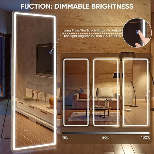 Antok LED Full Length Mirror with Light, 71"x28" Lighted Full Body Mirror with Stand, Dimmable & 3 Color Lighting Standing/Leaning/Wall Mounted Vanity Mirror for Bedroom Cloakroom Livingroom(Rect) thumbnail 7