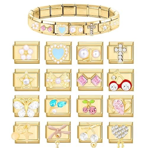 papasgix Custom Italian Charm Bracelet Charms Gold Set 10 Personalized Charm Brascelets 9mm Assorted Italian Charms Bracelet Links Handmade DIY Jewelry Colourful thumbnail 3