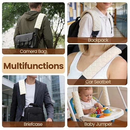 Amooca Soft Auto Seat Belt Cover Seatbelt Shoulder Pad Cushions 2 PCS for a More Comfortable Driving Universal Fit for All Cars and Backpack Off White thumbnail 4