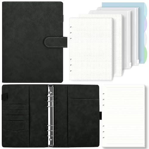 SKYDUE A5 Ringbuch, Ringbuch A5 Nachfüllbar,135 Blätter Nachfüllpapier, Notizbuch Mit Bindertaschen, a5 Binder Für Schulnotizen Und Reisetagebücher (Schwarz) thumbnail 4