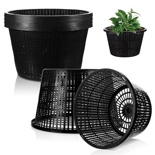 mekueeex 6 Pcs Hydroponic Baskets Aquatic Black Plastic Garden Mesh Net Pot Hydroponic Pots Slotted Pond Basket Aquarium Plant Pots for Lily Hydroponic Nursery Grow Planting Supplies - Image 1