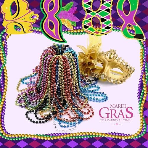 YAXINRUI 72 PCS Mardi Gras Beads Necklaces, 33 Inch 12 Colors Party Bead Necklace for Mardi Gras, Christmas, St. Patrick's Day, Throw Beaded Party Favors in 12 Shiny Metallic Colors thumbnail 6