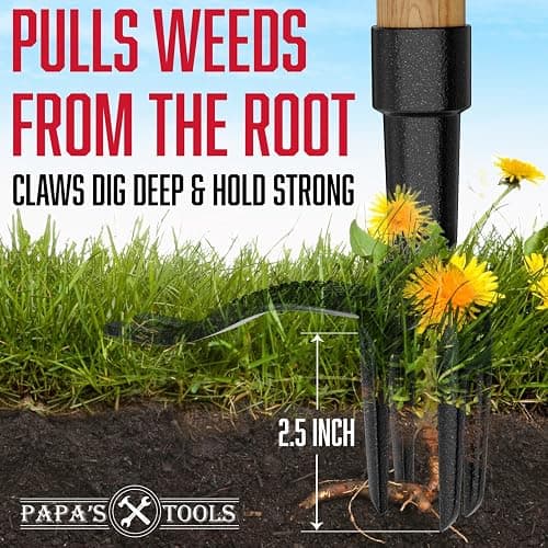 Papa's Tools Weeder - Stand Up Weed Puller Tool Made with Long Wooden Handle - Real Bamboo & 4-Claw Steel Head - Easily Remove Weeds Effortlessly Without The Need to Tug, Bend, Or Flex, thumbnail 2
