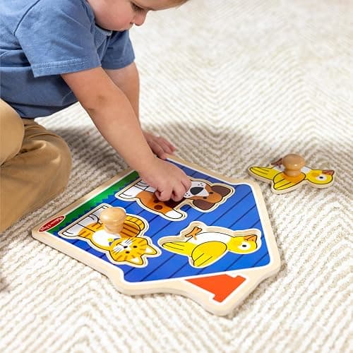 Melissa & Doug Wooden Jumbo Peg Puzzle 2-Pack – Fish Bowl, House Pets, 3-Piece for Toddlers Boys and Girls, Ages 1+ Years thumbnail 6