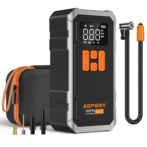 AsperX 160PSI Cordless Tire Inflator Air Compressor – Portable Rechargeable Air Pump with LCD Display, Auto Shut Off, LED Light & Carrying Case | Fast Inflation for Car Tires, Bike, Motorcycle, Balls - Image 1