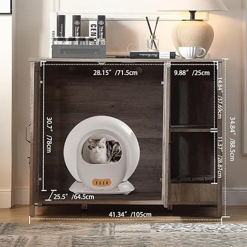 FOREST GRAVITY Cat Cabinet Litter Box Furniture Mobiletto per gatti lettiere Grande lettiera per gatti Arredamento moderno 105 * 68 * 89 cm Casa con porta e divisorio separato Grigio thumbnail 2