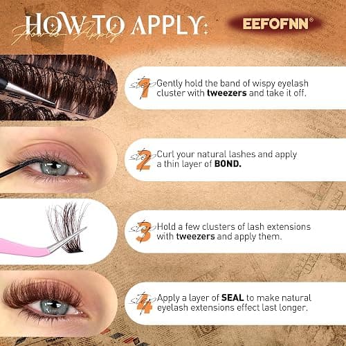 Eefofnn Brown Lash Clusters 360 pcs Eyelash Extension Natural Individual Lashes Brown Wispy+50P+60P+80P+Bottom Lashes Clusters DIY Lash Extension 5 Styles Cluster Lashes D Curl Lash Extension thumbnail 7