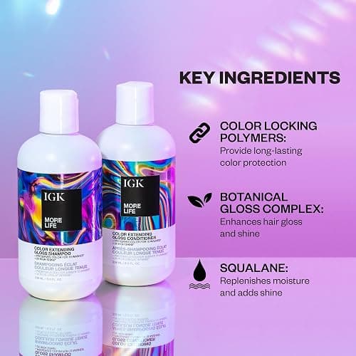 IGK Shampoo & Conditioner - MORE LIFE - Hair Color Extending Set - Adds Shine, Reduce Color Loss, Deep Cleansing Haircare Bundle - 2 Bottles - 8 fl oz each thumbnail 3