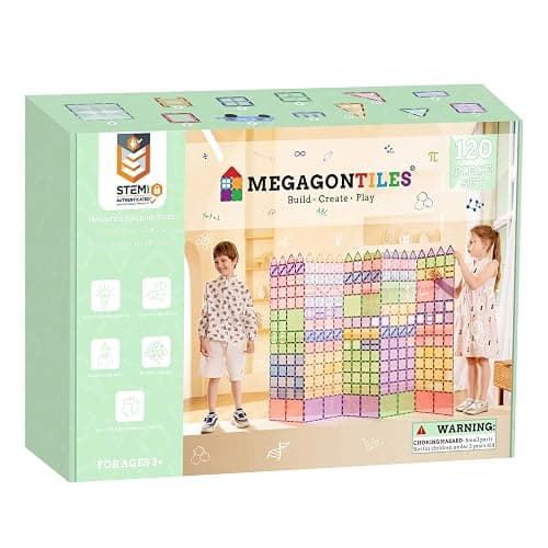 MEGAGONTILES 120PCS Premium MagneticTiles, Magnet Tiles, STEM AUTHENTICATED, Magnetic Blocks, Magnet Tiles, Magnetic Building Blocks, Magnets for Kids, MagneticTile Toy Boys Girls Age 3 4 5 6 7 8 - Image 1