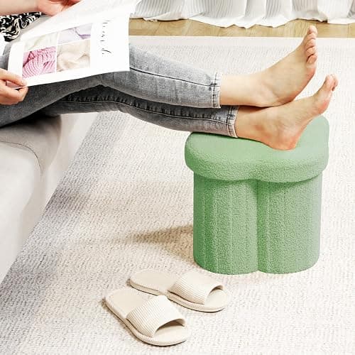 B FSOBEIIALEO Storage Ottoman Cube, Flowers Shaped Ottomans with Storage Foot Stool Footrest for Lving Room, Boucle Ottoman Seat for Dorm Room,Faux Teddy Fur, Green 12.6"x12.6"x12.6" thumbnail 5