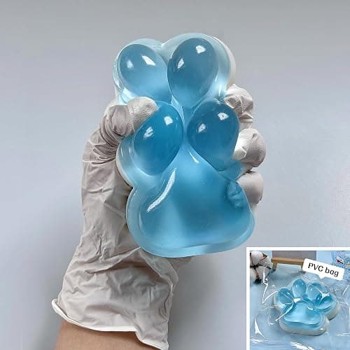 Fufu Big Cat Paw Squishy Toy 5 Inch Sticky Cat Paw Print Squishies Large Transparent Pinch Family Tuba Squishy Clear Jelly Blue Giant Squeeze Toy for Adults Stress Relief (TOUMING--Blue) thumbnail 4
