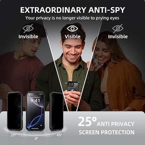 BERFY for iPhone 16 Pro Case, Compatible with MagSafe, Built-in Privacy Screen Protector and Camera Protection, Anti-Spy Full Body Shockproof Clear Phone Case for 16 Pro 6.3", Black thumbnail 2