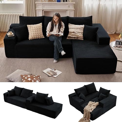 atosela Sectional Couches for Living Room Cloud Couch Sofa with L-Shape Couch in a Box Upholstered Boneless Couchs Modern Modular Sectional Couch with Chaise(Black,3 Seater-Right-Facing Chaise-96) - Image 1