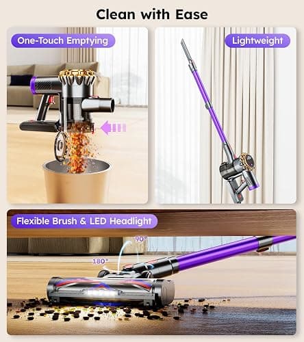 Cordless Vacuum Cleaner,Upgraded 550W 45KPA 60Mins Vacuum Cleaners for Home,Self-Standing Stick Vacuum with LED Display,8 in 1 Lightweight Anti-tangle Wireless Vacuum for Pet Hair Carpet Hard Floors thumbnail 7