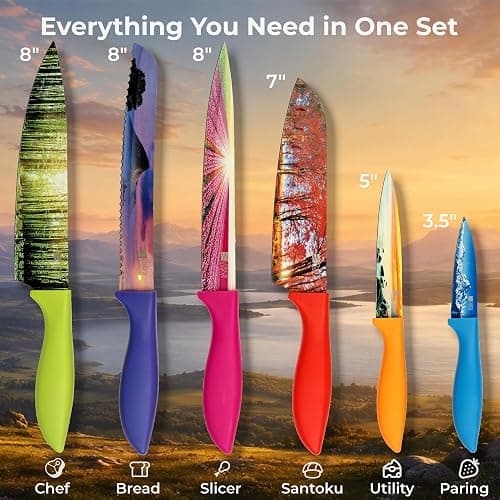 CHEF'S VISION Landscape Kitchen Knife Set – 6-Piece Stainless Steel Knives with Non-Stick Coating, Dishwasher Safe, Nature Design, Unique Gift for Nature Lovers thumbnail 2