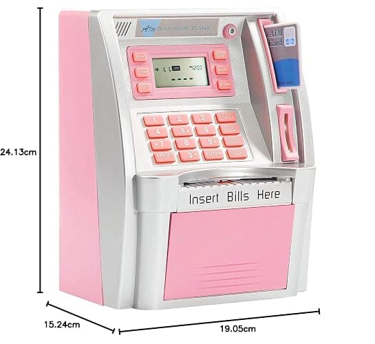 YaBao Pounds Version Electronic ATM Savings Bank Digital Piggy Money Bank Machine,Electronic Cash Box with Debit Card,Password Login,Voice Prompt,Coin Recognition,Targets Setting (Silver/Pink) thumbnail 2