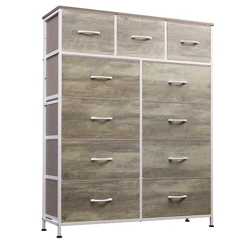 WLIVE Storage Organizer Unit with 11 Fabric Bins, Storage Drawers Organizer with Steel Frame, Tall Storage Tower Organizaton for Living Room, Hallway, Office, Greige - Image 1