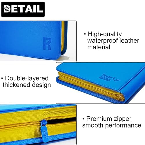 KarlyPro 12 Pocket Trading Card Zip Binder, 628 Cards,TD-Tec Album Material, 26 Side-Loading Ringless Pages, Folder for Collectible TCG,MTG and More - Blue&Yellow(LE-100) thumbnail 3