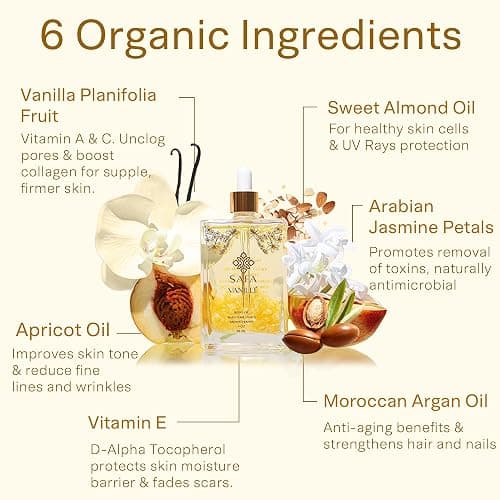 SAFA Vanillé Oil - Organic Oil for Face, Body, Hair, Nails & Aromatherapy | Vanilla Extract & Jasmine Petals - Essential Oil for Diffusers | After Shower Body Oil | Skin Moisturiser (4 Fl Oz) thumbnail 5