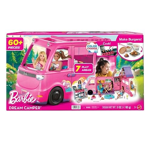 Barbie Dream Camper New for 2025 Playset with Roof Tent, Swing Chair, Fishing Pond, BBQ Grill with Color-Change Feature & 60+ Accessories Including Dough thumbnail 7