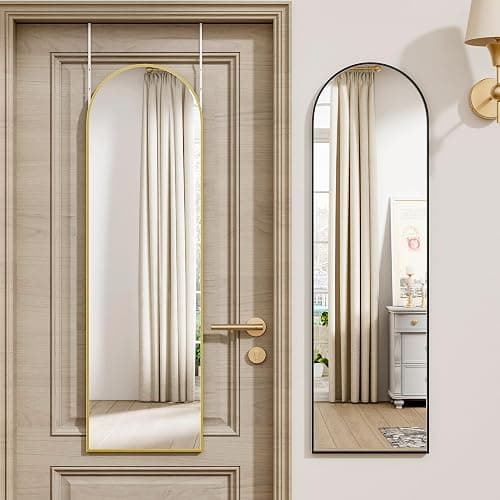 Vlush Door Mirror, Full Length Mirrors Over The Door, 14'' x 48'' Hanging/Rectangular Wall Mirror, Wall-Mounted/Hanging/Leaning, Home Decor,(Gold) thumbnail 5