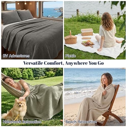 PHF Lightweight Waffle Weave Blanket Queen Size, Breathable & Ultra Soft, 90"x 90" Soft & Cozy Thin Blanket for Spring & Summer & Hot Sleepers, Bed, Home Decor - Sky Blue thumbnail 6