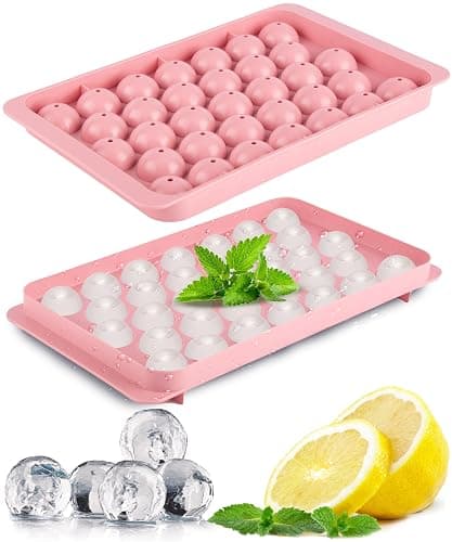 Pink Mini Round Ice Cube Tray for Freezer – 33 Small Sphere Ice Cubes (1.1") – Hard Plastic Ball Ice Mold, Cute Compact Circle Ice Tray for Cocktails Coffee Whiskey & Iced Drinks – 1 Count - Image 1