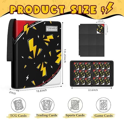 Card Binder for Pokemon Cards, 9 Pocket Trading Card Binder Holds 900 Cards with 50 Removable Sleeves, 3 Ring Zipper Card Holder Album Book Case for TCG, MTG, Sports Cards Collection, Boys Girls thumbnail 2