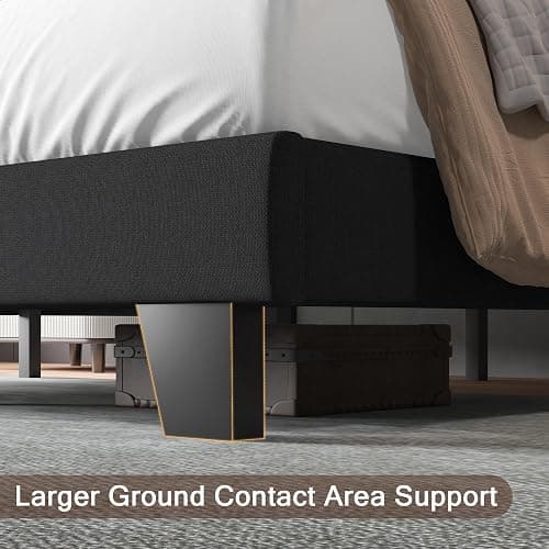 Einhomn Upholstered Queen Size Bed Frame with Linen Fabric Headboard, Strong Wooden Slats Support, Noise Free, No Box Spring Needed, Black thumbnail 5