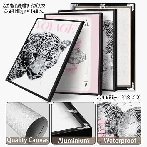 3pcs Pink Leopard Canvas Wall Art Trendy Disco Ball Luxury Club Poster Girly Preppy Ace Of Spades Cheetah Prints Painting For Living Room Bedroom Apartment Wall Decor 12x16in Framed thumbnail 2