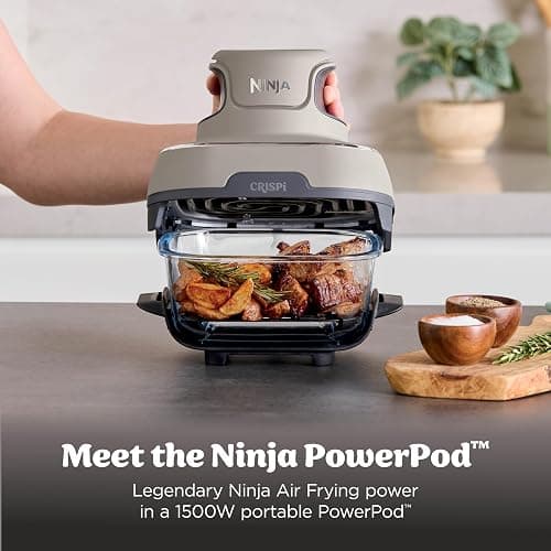Ninja Crispi 4-in-1 Glass Air Fryer | 450°F | Non-Toxic | 4QT & 6-Cup Glass Containers w/Lids | Microwave, Freezer, Dishwasher Safe | Max Crisp, Air Fry, Bake, Recrisp | Stone | FN101ST thumbnail 4